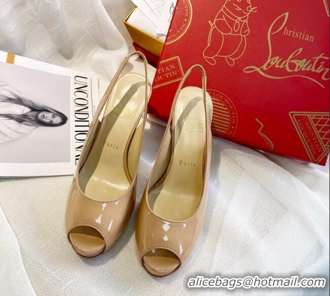 Custom Christian Louboutin Patent Leather Peep-toe Platform Pumps 10cm 030846 Nude