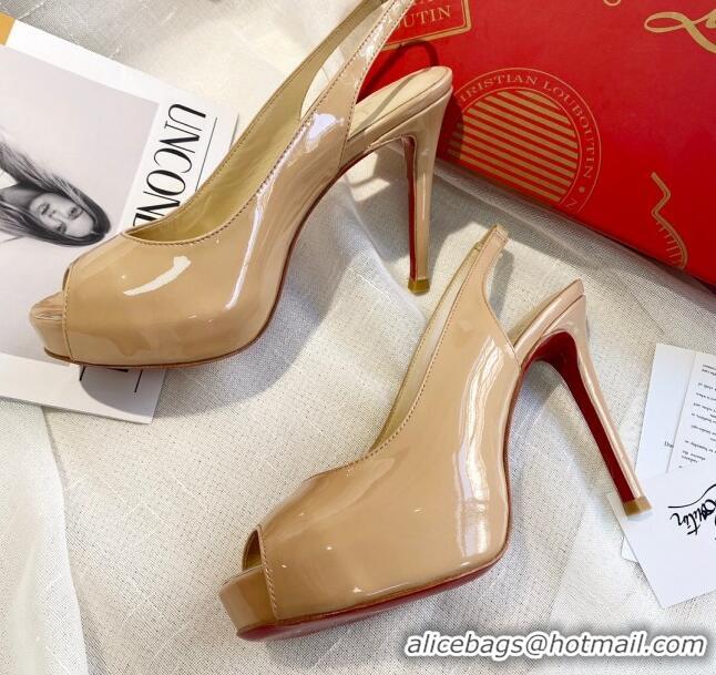 Custom Christian Louboutin Patent Leather Peep-toe Platform Pumps 10cm 030846 Nude