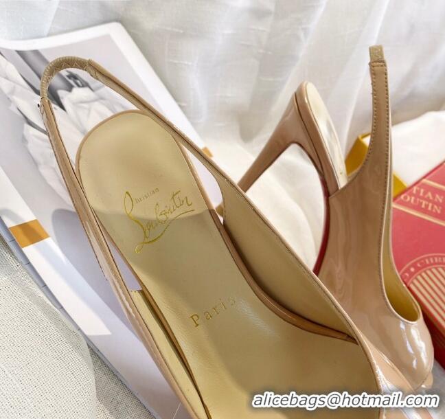 Custom Christian Louboutin Patent Leather Peep-toe Platform Pumps 10cm 030846 Nude