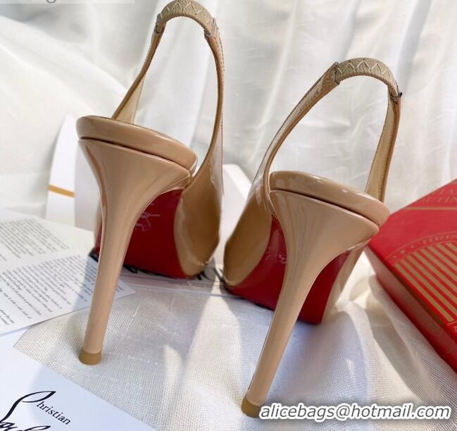 Custom Christian Louboutin Patent Leather Peep-toe Platform Pumps 10cm 030846 Nude