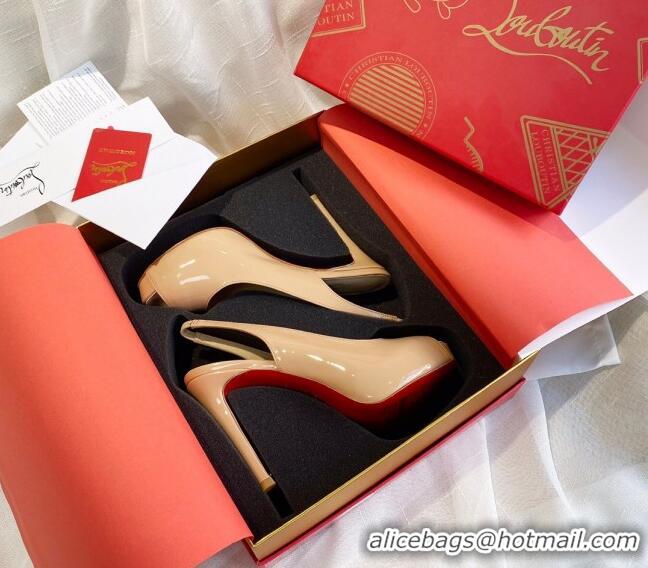 Custom Christian Louboutin Patent Leather Peep-toe Platform Pumps 10cm 030846 Nude