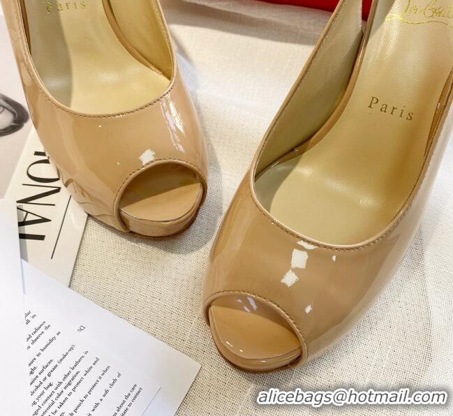 Custom Christian Louboutin Patent Leather Peep-toe Platform Pumps 10cm 030846 Nude