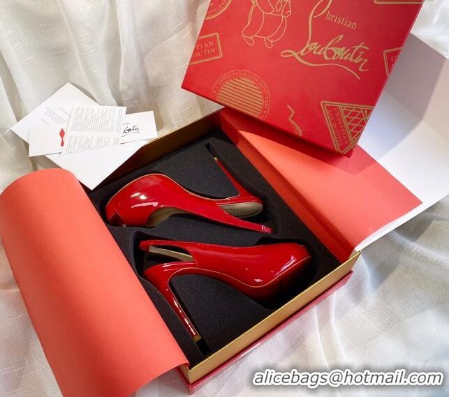 Grade Design Christian Louboutin Patent Leather Peep-toe Platform Pumps 10cm 030846 Red