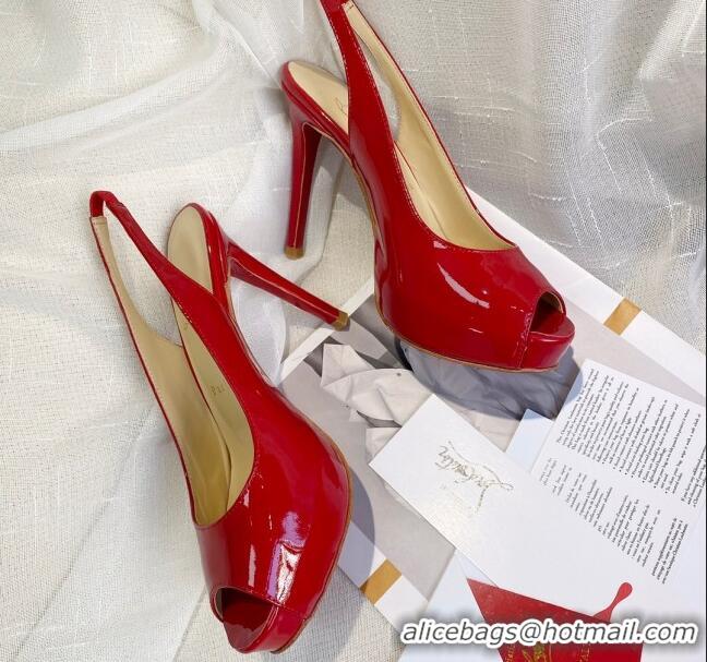 Grade Design Christian Louboutin Patent Leather Peep-toe Platform Pumps 10cm 030846 Red