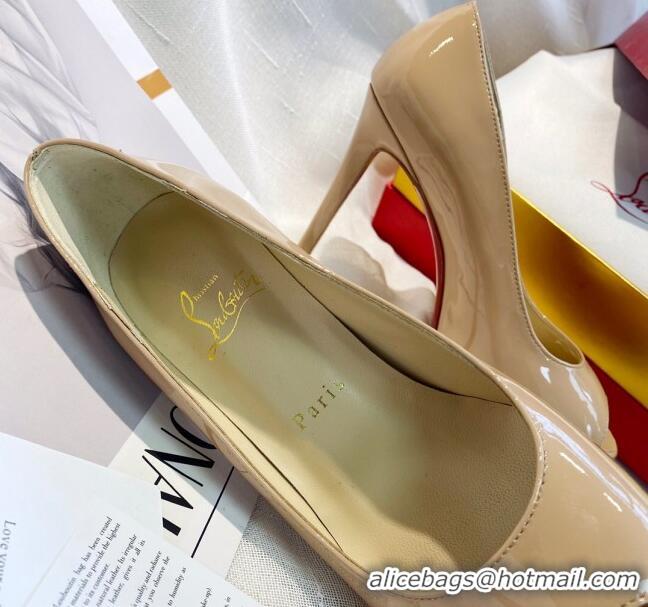 New Style Christian Louboutin Patent Leather Peep-toe Platform Pumps 10cm 030846 Nude