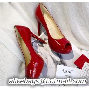 Low Price Christian Louboutin Patent Leather Peep-toe Platform Pumps 10cm 030846 Red