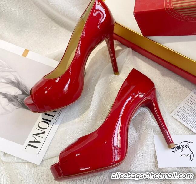 Low Price Christian Louboutin Patent Leather Peep-toe Platform Pumps 10cm 030846 Red