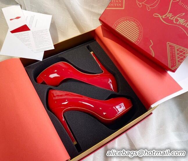 Low Price Christian Louboutin Patent Leather Peep-toe Platform Pumps 10cm 030846 Red