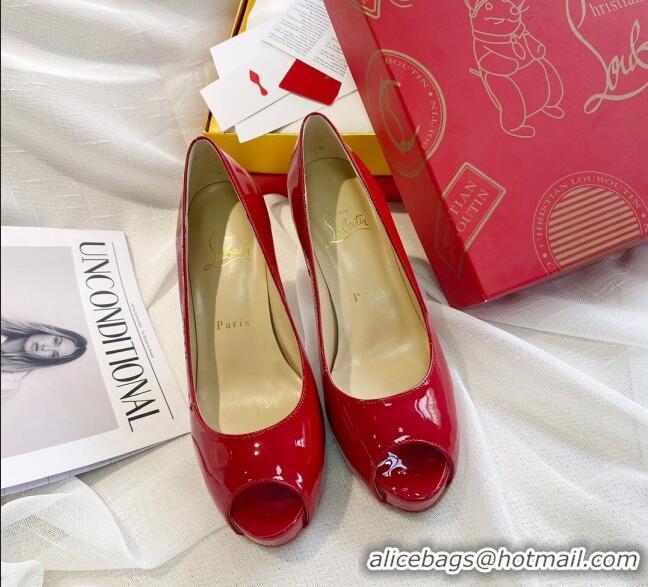 Low Price Christian Louboutin Patent Leather Peep-toe Platform Pumps 10cm 030846 Red