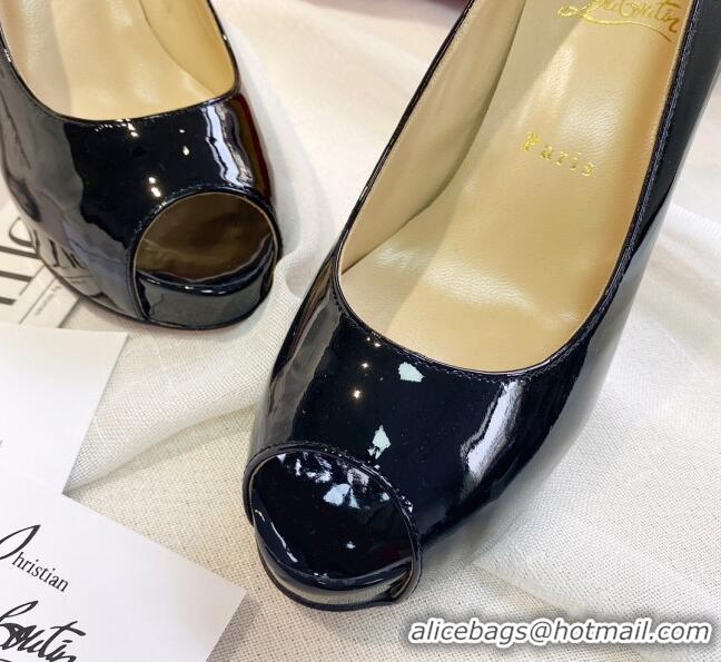 Best Design Christian Louboutin Patent Leather Peep-toe Platform Pumps 10cm 030846 Black