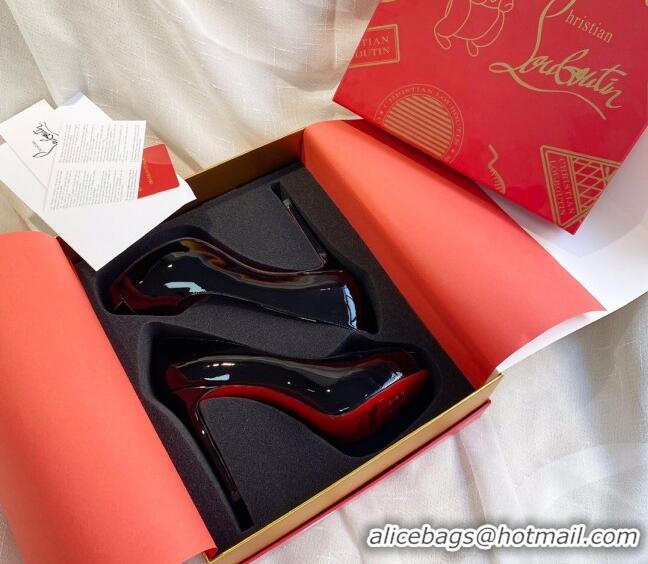 Best Design Christian Louboutin Patent Leather Peep-toe Platform Pumps 10cm 030846 Black