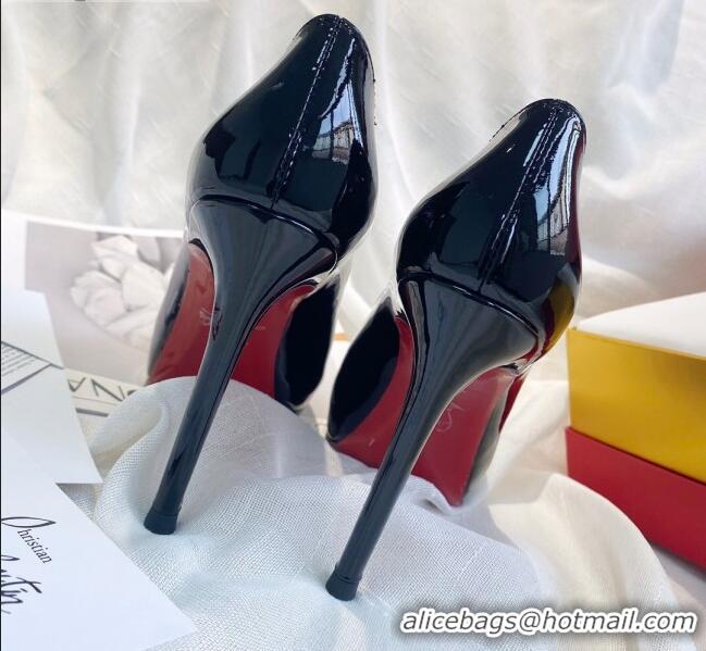 Best Design Christian Louboutin Patent Leather Peep-toe Platform Pumps 10cm 030846 Black