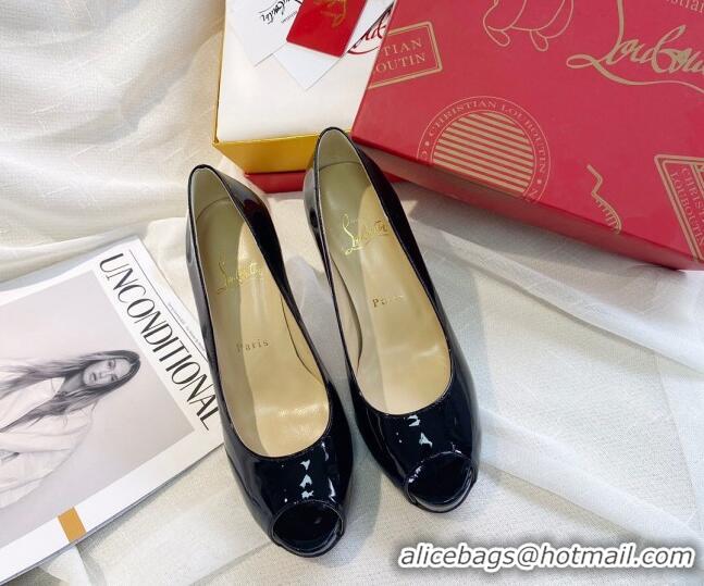 Best Design Christian Louboutin Patent Leather Peep-toe Platform Pumps 10cm 030846 Black