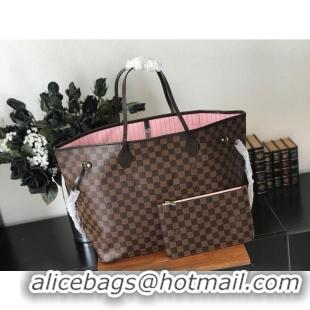 Famous Brand Louis Vuitton original Damier Ebene Canvas Neverfull GM N51106 Pink