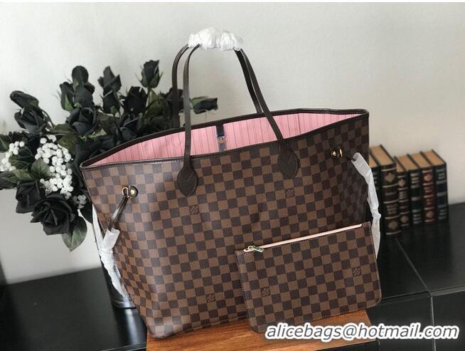 Famous Brand Louis Vuitton original Damier Ebene Canvas Neverfull GM N51106 Pink