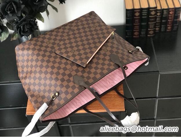 Famous Brand Louis Vuitton original Damier Ebene Canvas Neverfull GM N51106 Pink