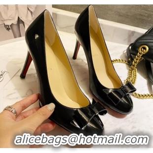 Charming Christian Louboutin Patent Leather Pumps 8cm with Bow 030861 Black