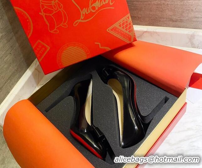 Charming Christian Louboutin Patent Leather Pumps 8cm with Bow 030861 Black