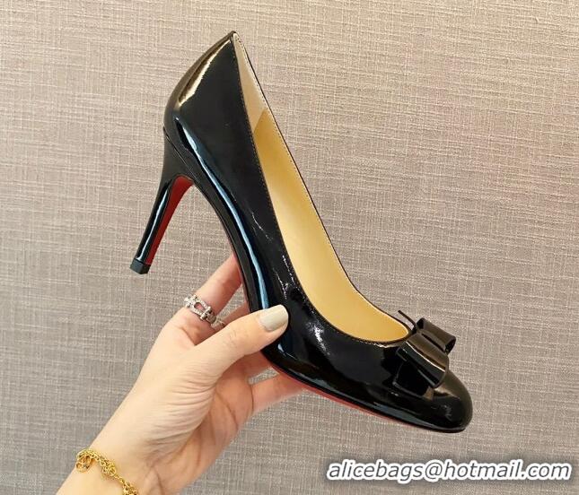 Charming Christian Louboutin Patent Leather Pumps 8cm with Bow 030861 Black