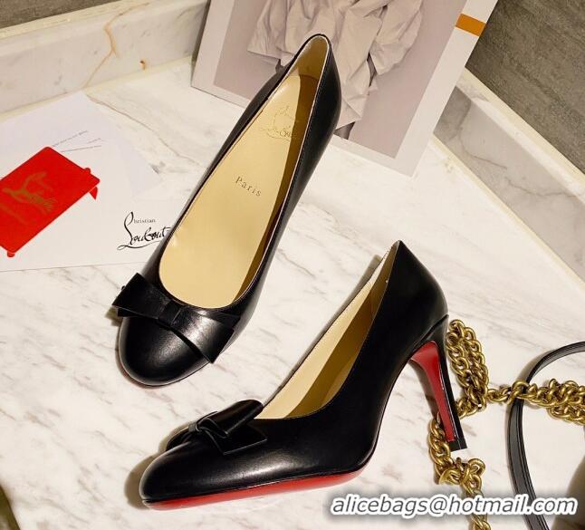 Pretty Style Christian Louboutin Calfskin Pumps 8cm with Bow 030861 Black