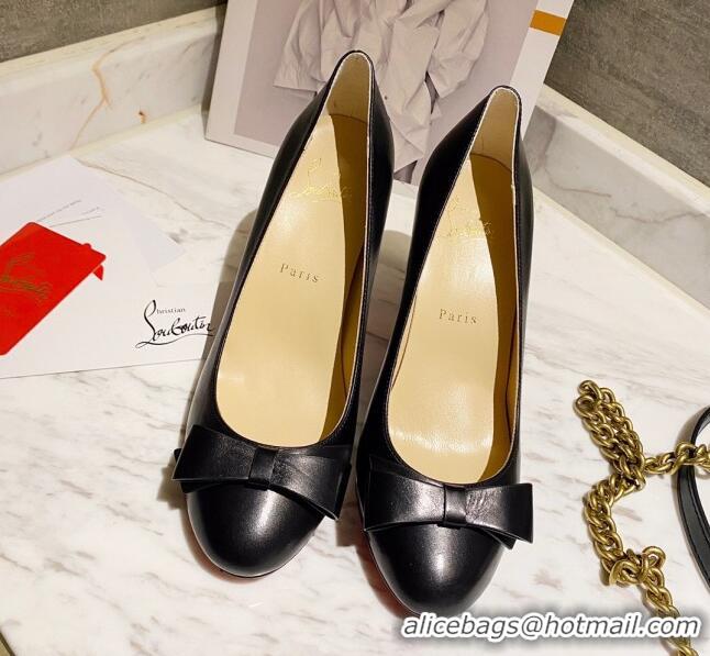 Pretty Style Christian Louboutin Calfskin Pumps 8cm with Bow 030861 Black