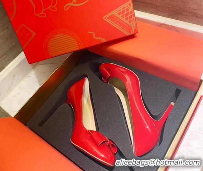 Top Design Christian Louboutin Patent Leather Pumps 8cm with Bow 030861 Red