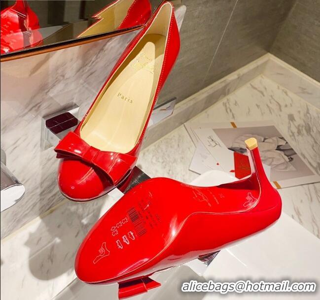 Top Design Christian Louboutin Patent Leather Pumps 8cm with Bow 030861 Red