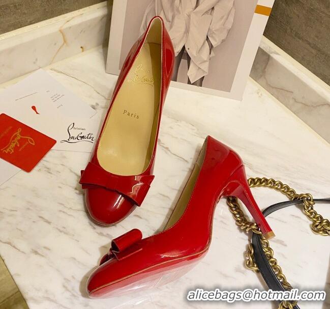 Top Design Christian Louboutin Patent Leather Pumps 8cm with Bow 030861 Red