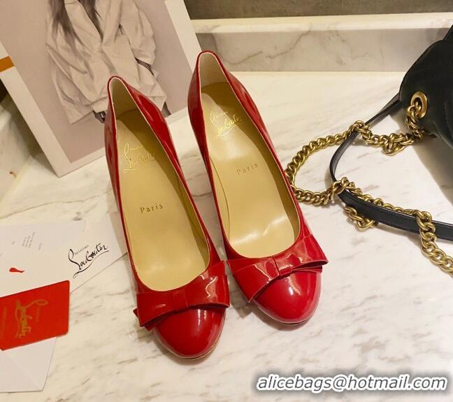 Top Design Christian Louboutin Patent Leather Pumps 8cm with Bow 030861 Red