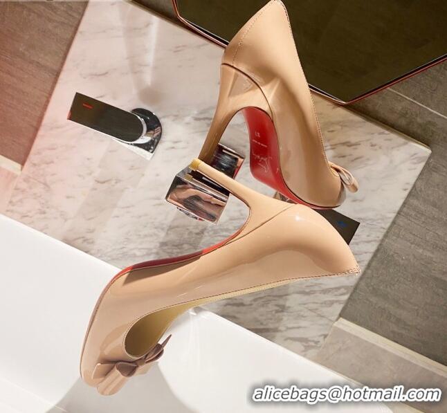 Discount Design Christian Louboutin Patent Leather Pumps 8cm with Bow 030861 Nude