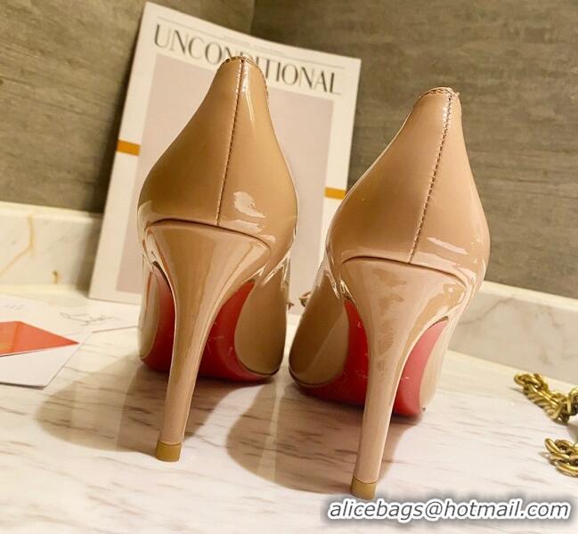 Discount Design Christian Louboutin Patent Leather Pumps 8cm with Bow 030861 Nude