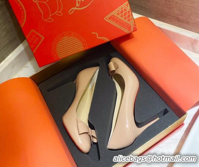 Discount Design Christian Louboutin Patent Leather Pumps 8cm with Bow 030861 Nude