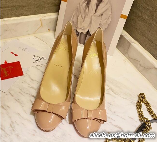 Discount Design Christian Louboutin Patent Leather Pumps 8cm with Bow 030861 Nude