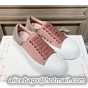 Best Price Alexander Mcqueen Deck Cotton Canvas Lace Up Sneakers 010637 Pink