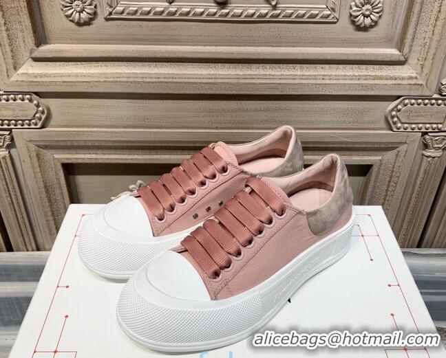 Best Price Alexander Mcqueen Deck Cotton Canvas Lace Up Sneakers 010637 Pink