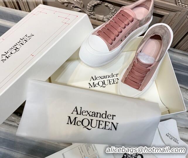 Best Price Alexander Mcqueen Deck Cotton Canvas Lace Up Sneakers 010637 Pink