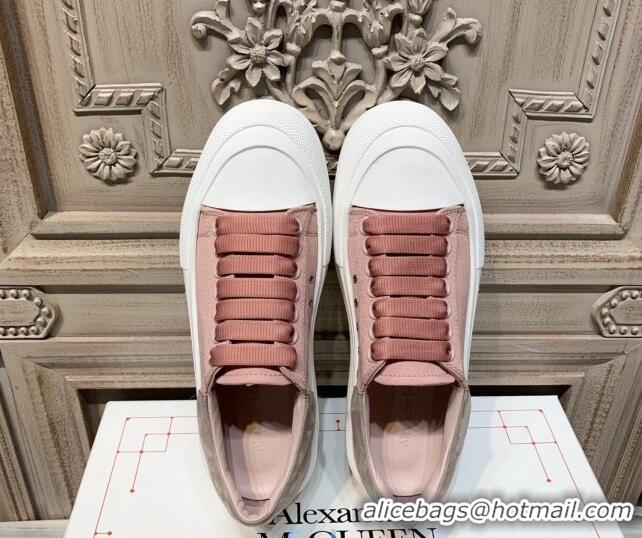 Best Price Alexander Mcqueen Deck Cotton Canvas Lace Up Sneakers 010637 Pink