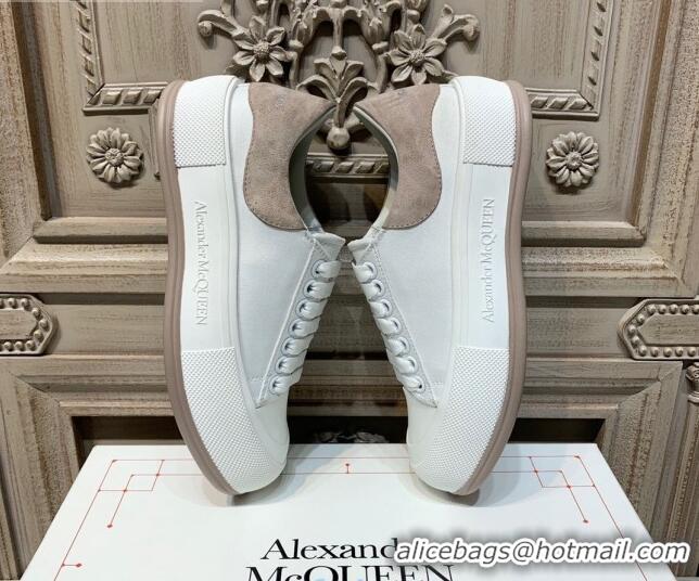 Pretty Style Alexander Mcqueen Deck Cotton Canvas Lace Up Sneakers 010637 White/Khaki