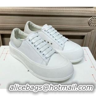 Best Product Alexander Mcqueen Deck Cotton Canvas Lace Up Sneakers 010637 White/Grey