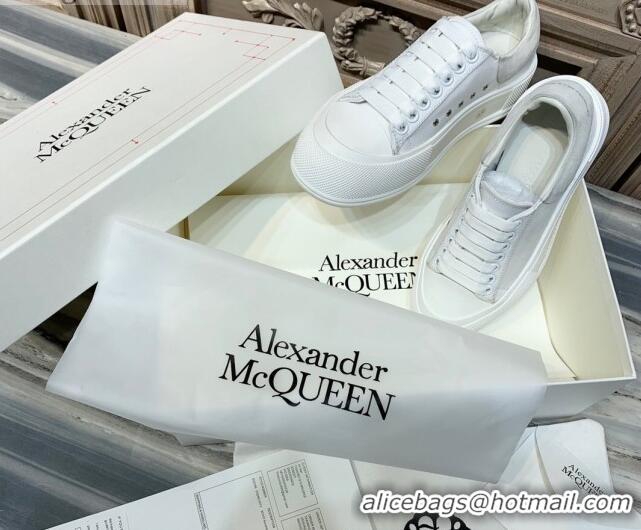 Best Product Alexander Mcqueen Deck Cotton Canvas Lace Up Sneakers 010637 White/Grey