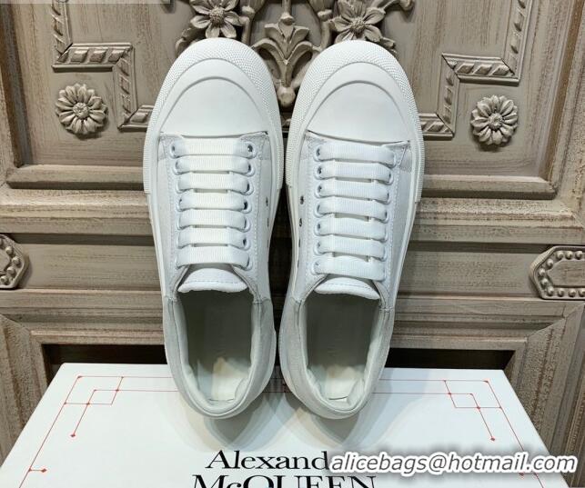 Best Product Alexander Mcqueen Deck Cotton Canvas Lace Up Sneakers 010637 White/Grey