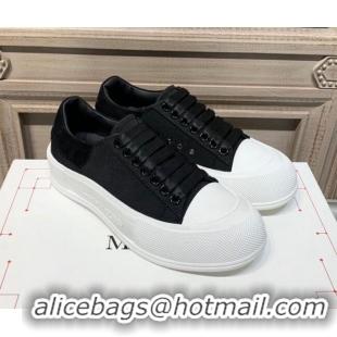 Shop Duplicate Alexander Mcqueen Deck Cotton Canvas Lace Up Sneakers 010637 Black