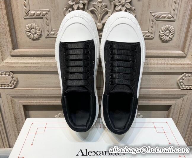 Shop Duplicate Alexander Mcqueen Deck Cotton Canvas Lace Up Sneakers 010637 Black