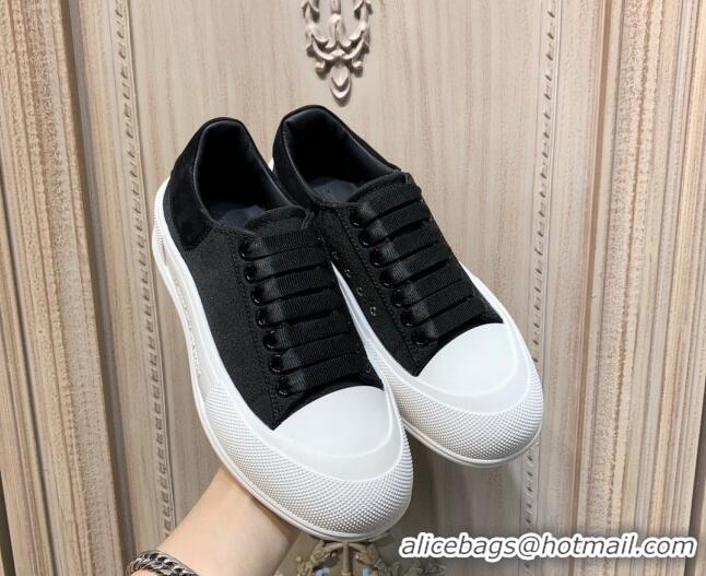 Shop Duplicate Alexander Mcqueen Deck Cotton Canvas Lace Up Sneakers 010637 Black