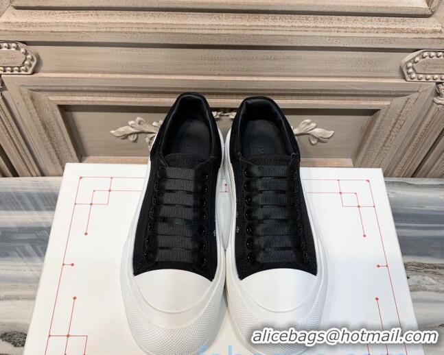 Shop Duplicate Alexander Mcqueen Deck Cotton Canvas Lace Up Sneakers 010637 Black