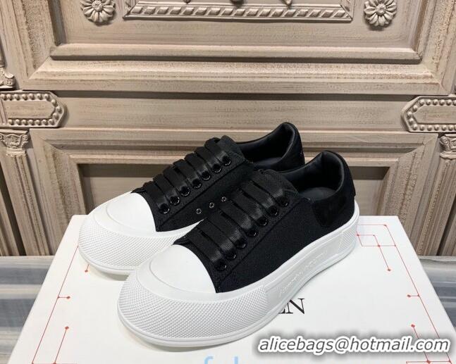 Shop Duplicate Alexander Mcqueen Deck Cotton Canvas Lace Up Sneakers 010637 Black