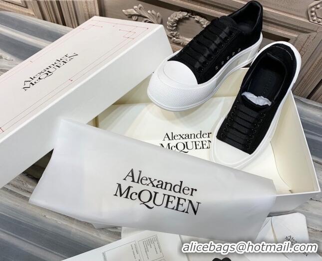 Shop Duplicate Alexander Mcqueen Deck Cotton Canvas Lace Up Sneakers 010637 Black