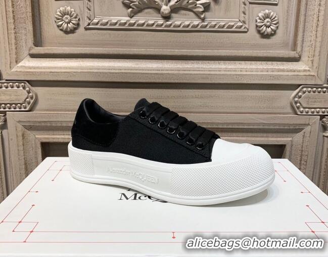 Shop Duplicate Alexander Mcqueen Deck Cotton Canvas Lace Up Sneakers 010637 Black