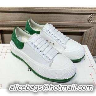 Grade Quality Alexander Mcqueen Deck Cotton Canvas Lace Up Sneakers 010637 White/Green