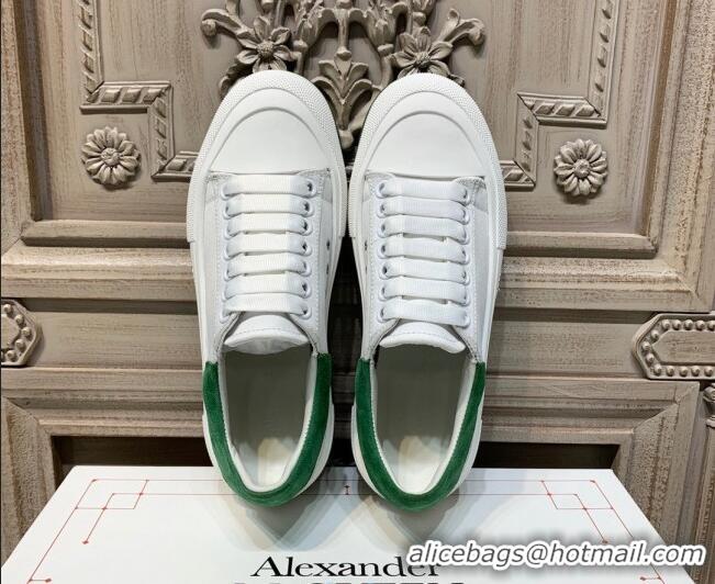 Grade Quality Alexander Mcqueen Deck Cotton Canvas Lace Up Sneakers 010637 White/Green